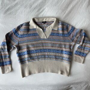 J. Crew Blue and Beige Patterned Crewneck Sweater